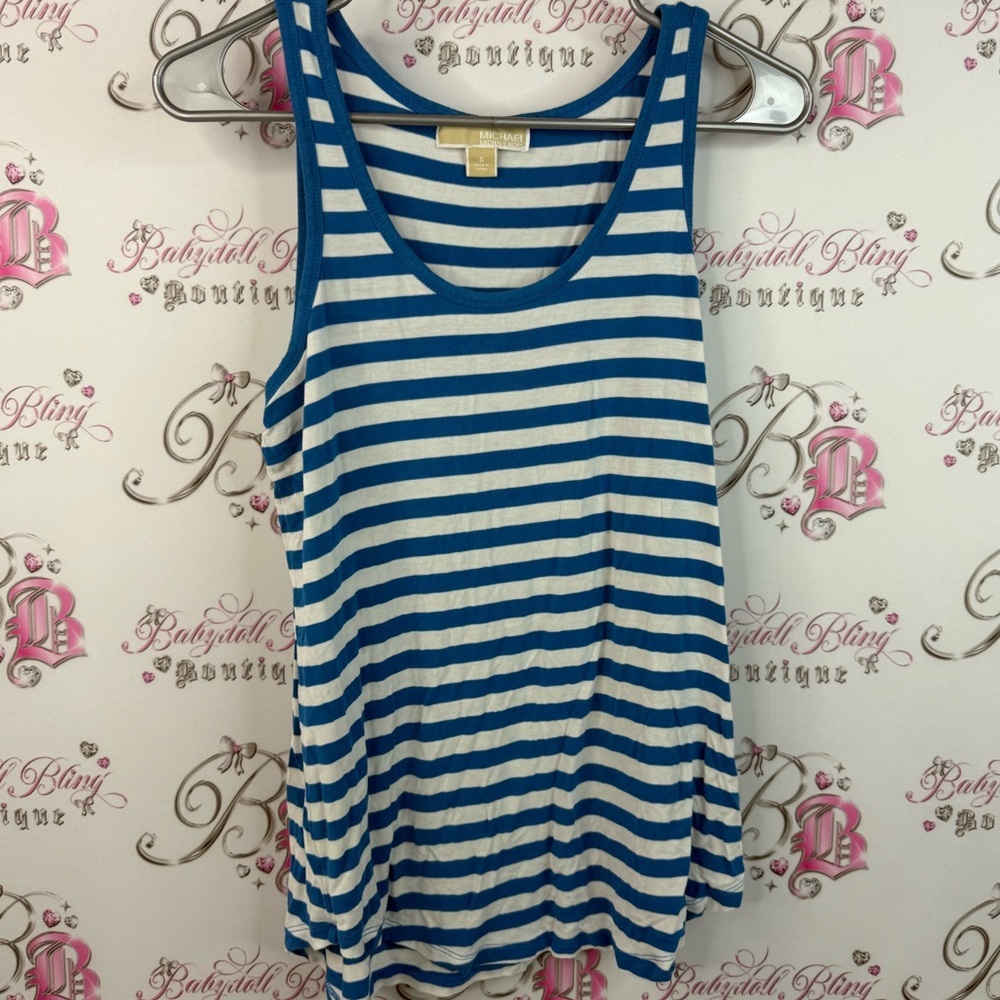 Michael Kors tank top stripes Nautical Blue and White Striped Tank Top